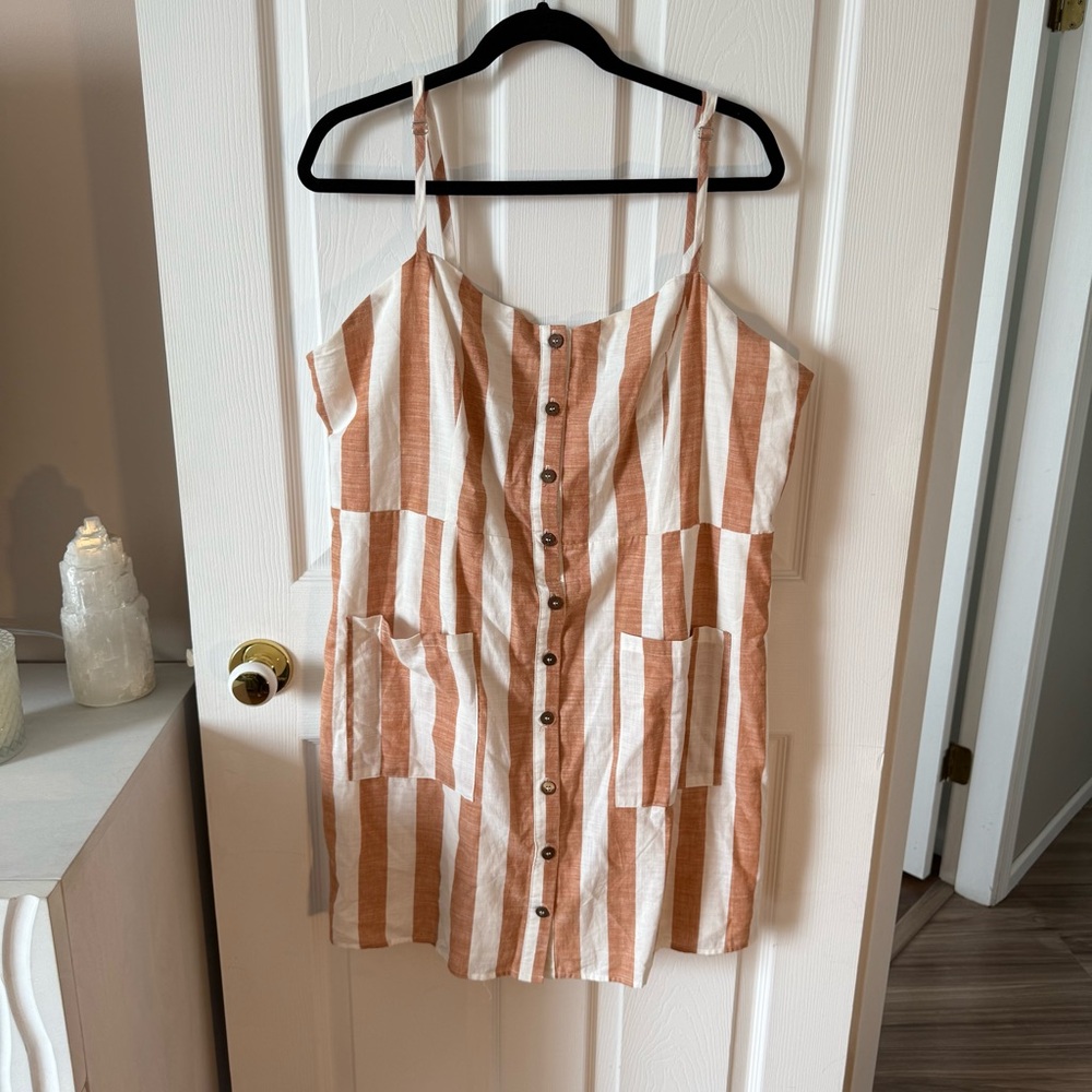 Striped Tan and White Button Mini Dress